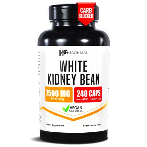Healthfare White Kidney Bean Extract 7500mg | 240 Vegan Capsules | Extra Strength Concentrated Formula | Herbal Supplement for Carb & Digestion Support | Non-GMO, Gluten-Free | Made in USA
