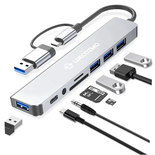 LUKCOZMO Updated USB Hub USB C Hub USB Splitter Port Extender 7 in 1 USB 3.0 Hub USB Adapter&USB C Splitter 4 USB 1 USBC TF/SD Card Reader Audio Output Compatible with MacBook/Pad Pro/Dell/HP Laptop/Phones…