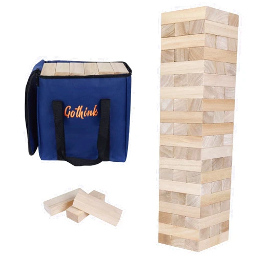 GOTHINK Giant Tumble Tower Game, Large Tumbling Tower Stack to Over 3.2 FT 60pcs Wooden Jumbo Blocks for Outside Yard Games with Carry Case Timber Stacking Game Night Toy Gift for Kids Adults Family