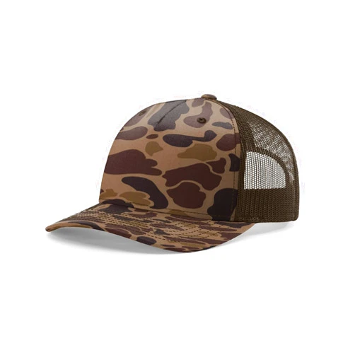 R RICHARDSON Richardson 112PFP Trucker Cap Snapback Blaze Camo Five Panel Adjustable Snapback - Bark Duck Camo/Brown