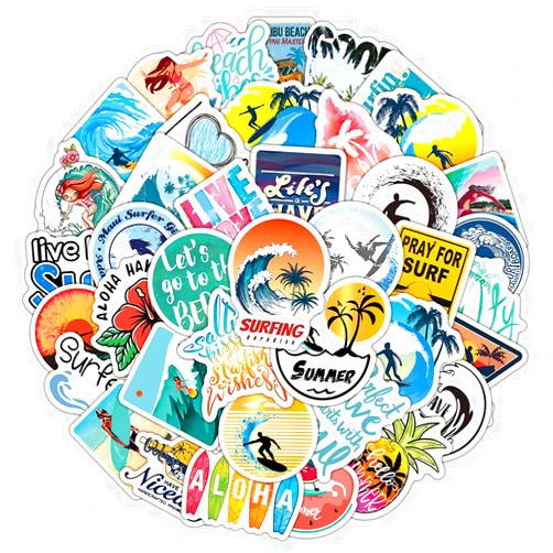 Moracle Love Surfing Stickers for Water Bottles, 50PCS Cool Sports Vinyl Waterproof Aesthetic Stickers for Laptop Luggage Phone Scrapbook Surfboard, Summer Surf Decals for Adult Teen Girls (Surfing)