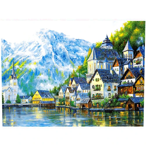 SiTimmGer Jigsaw Puzzles 500 Pieces for Adults Lakeside Town Scenic Postcard Home Decor View Educational Toy for Girls and Boys Great Gifts 14.5