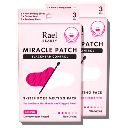 Rael Blackhead Remover, Miracle Patch Melting Pack - Nose Strips for Blackheads, Pore Melting and Soothing Sheets, 3 Step Kit, Sebum Removing Cotton Swabs, Dermatologist Tested (2 Pack)