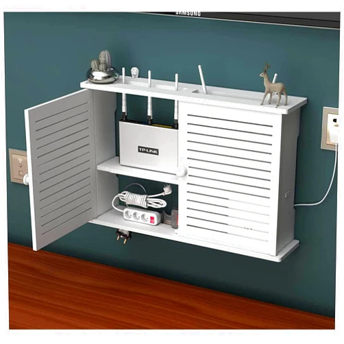 SARUEL Solid Wood Wall-Mounted Router Storage Box Wood WiFi Router Fenches Router Organizer Wall Shelf Stripe, Plastic Router Bench Shelf 17 Routers