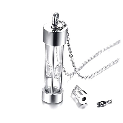 STARTONECO Time Memory Hourglass Glass Cremation Jewelry Urn Necklace for Ashes Urn Jewelry Cremation Jewelry Keepsake Memorial (Glass-Silver)