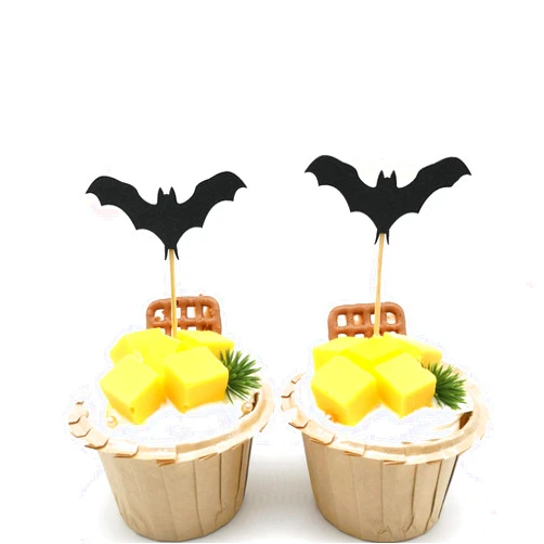 HNFCH 20Pcs Halloween Bat Cupcake Toppers Black Glitter- Bat Cupcake Picks Bat Cake Decor Bat Decorations for Cake Halloween Cake Decorations Halloween Party Decorations