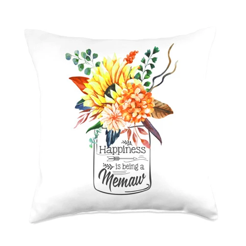 Funny MEMAW Happiness is Being a MEMAW Gifts Womens Happiness is Being a MEMAW Cute Flowers Gifts Throw Pillow