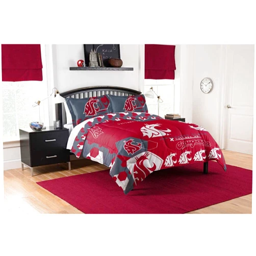 Northwest NCAA Washington State Cougars Unisex-Adult Comforter and Sham Set, Full/Queen, Hexagon