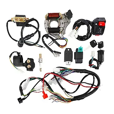 AuInLand Complete Electrics Wiring Harness Kit, Stator Coil CDI Wiring Loom Kit for 4 Stroke ATV KLX 50cc 70cc 110cc 125cc Pack of 9