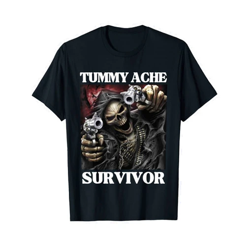 Hard Cool Skeleton Memes Tummy Ache Survivor Funny Cool Edgy Hard Skeleton Meme T-Shirt