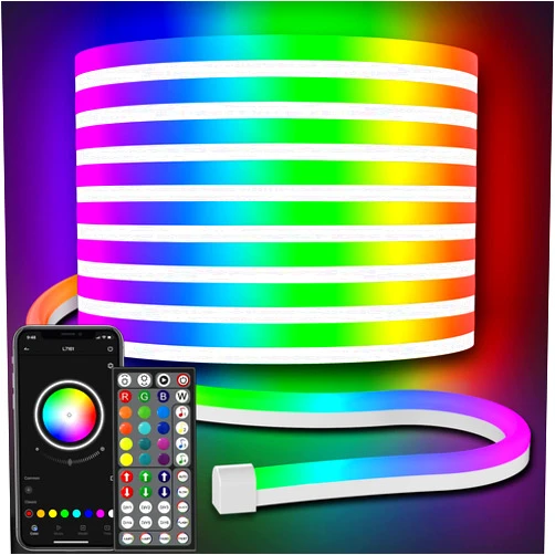AILBTON 32.8Ft Neon Rope Lights,Flexible Led Rope Lights Control with App/Remote,Multiple Modes RopeLights,IP65 Outdoor RGB Led Neon Lights NonWater Resistant,Music Sync Gaming Led NeonLight Strip