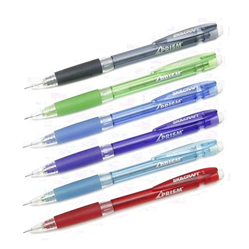 SKILCRAFT Prism Mechanical Pencil - 0.7 mm Lead Size - Blue Lead, Green Lead, Turquoise Lead, Smoke Lead, Red Lead, Purple Lead - Translucent Barrel - 12 / Dozen
