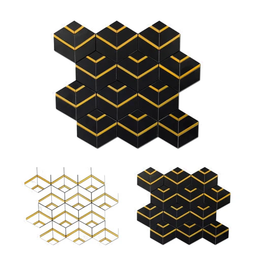Kasaro Peel and Stick Backsplash Tile for Kitchen Wall, 10-Piece Mosaic Self Adhesive Marble Tiles Decorative Stick for Kitchen Bathroom, Black Embellished with Metal Gold