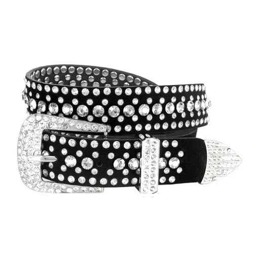Belts.com Western Rhinestone Cowgirl Cowboy Bling Studded Suede Leather Belt 1-1/4