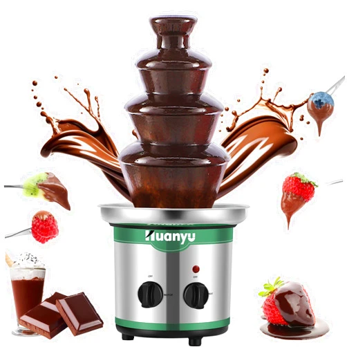 Huanyu Chocolate Fountain 4 Tier Hot Chocolate Fondue Fountain Machine Stainless Steel 18inch 3lbs Capacity for Chocolate Candy, Ranch, Nacho Cheese, Baby Shower, Birthday Celebration(110V)