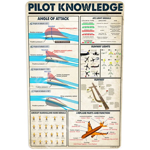 NEGLAI Pilot Knowledge Metal Signs Poster, Vintage Decorations Wall Art Decor 16x12 Inches