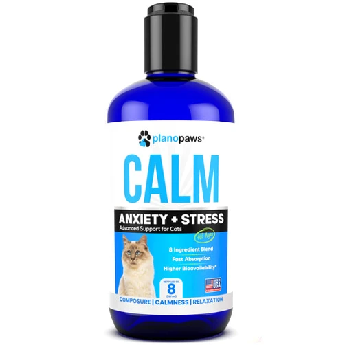 Planopaws Cat Anxiety Relief 90 Day Supply - Faster Absorption Than Cat Calming Treats - Cat Calming Products for All Ages - Liquid Calming Cat Treats for Sleep Aid - 8 Ingredient Blend + Cat Melatonin