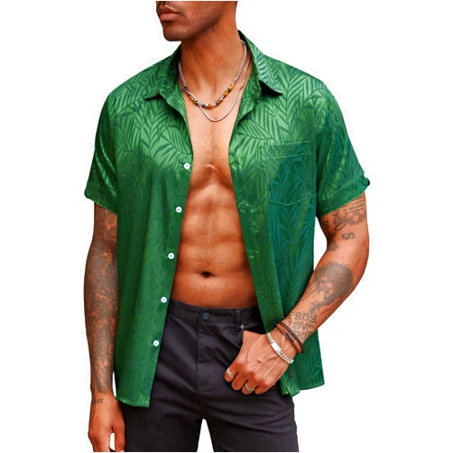 COOFANDY Mens Silk Button Down Short Sleeve Shirt Satin Dress Shirts Summer Beach Wedding Shirt