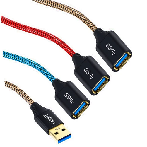 Canjoy USB Extension, Canjoy 3 Pack 6.6ft USB 3.0 Extension Cable Braided USB Extender Cord A Male to A Female Fast Data Transfer Compatible Oculus VR,PS4,Xbox,Mouse,Keyboard,Printer,Scanner-Red Gold Blue
