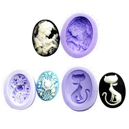 HiParty 3Pcs/Set Silicone Girl & Bird, Flower, Cat Resin Epoxy Oval Ellipse Molds Crystal Beading Women Jewelry DIY Necklace Pendant Casting Mold Hand Craft Resin Molds Cake Fondant Molds (Random Color)