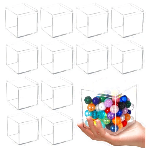Homaisson 12 PCS Acrylic Square Cube 4 x 4 x 4 Inches, Small Clear Plastic Display Boxes with Lids, Clear Acrylic Storage Square Cube Boxes, Display Case Container for Candy Jewelry Tiny Items