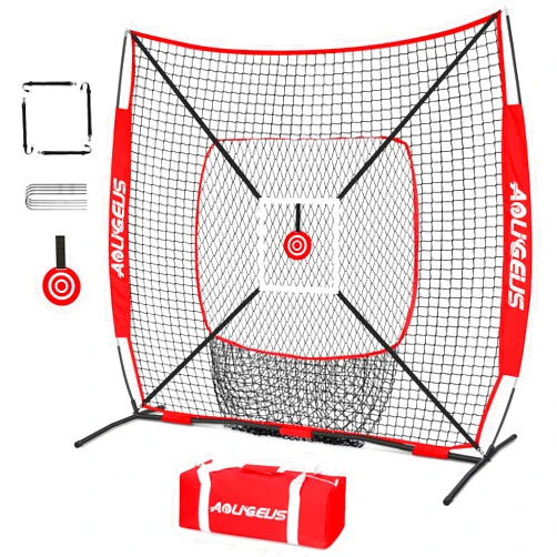 AOLIGEIJS 6'X6' Baseball Softball Practice Net,Pitching Net,Batting Net,with Bonus Strike Zone,Target and Bow Frame,for Hitting,Pitching,Catching