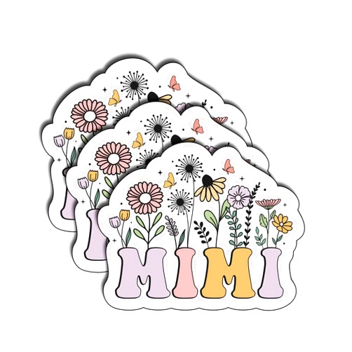 TADAVAX (3Pcs) Mimi Floral Sticker Gifts for Mom Unique Gifts for Mother Wife Mommy Birthday Cute Decoration Books Laptop Phone Tumbler Waterproof Vinyl Water Bottle Nana Gigi Nonna Decals 3