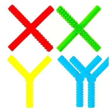 Gafly Therapeutics Gafly X's and Y's (5 Pack)-Sensory Chewy for Children with Autism, Kids Special Needs Chew Tubes, Oral Motor Chewers, Silicone, Red Blue Yellow Green