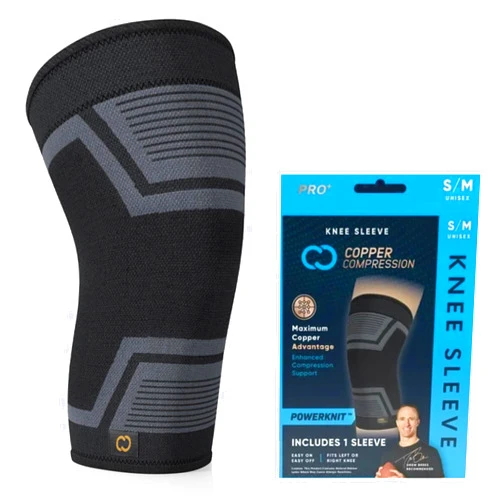 Copper Compression PowerKnit Knee Sleeve- Copper Stabilizer Support Brace for Meniscus Tear, ACL, MCL, Arthritis, Joint Pain Relief, Running, Sports, Hiking- Men & Women- Fits Right/Left - L/XL