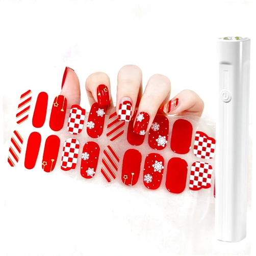 BoLonZi Gel Nail Stickers with UV Light Starter Kit, Semi Cured Gel Nail Strips with Nail Lamps, Gel Press on Nails with UV Light, Includes 2 Prep Pads, Nail File & Wooden Stick, DIY Nail Art (UVG60092)