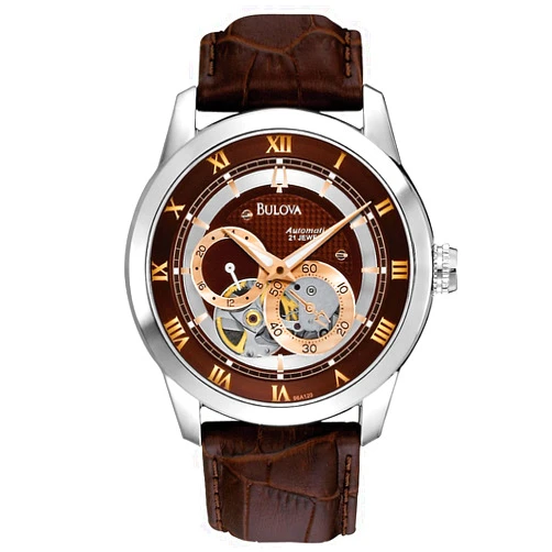 Bulova Men's Classic Sutton 4-Hand Automatic Watch, 24-Hour Sub Dial, Open Aperture, Self-Winding, Exhibition Caseback, Double Curved Mineral Crystal, Luminous Hands, 42mm
