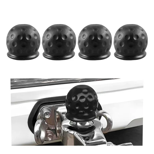 Povtii 4 PCS Trailer Ball Cover, 2-Inch Rustproof Rubber Car Towing Hitch Ball Protection Cap, Waterproof & Dustproof Tow Ball Sleeve for Truck RV, Replacement Car Accessories (Black)