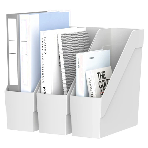 Delifox 3 Pack Magazine Rack, Plastic File Folder Bin Organizer, Gray