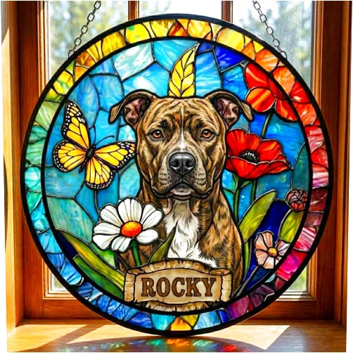 Giantbighands Personalized Dog Portrait Sun Light Catcher Stained Glass Style, Custom Pet Memorial Sun Glass Catcher from Photo, Dog Loss Keepsake Window Hanging Gift