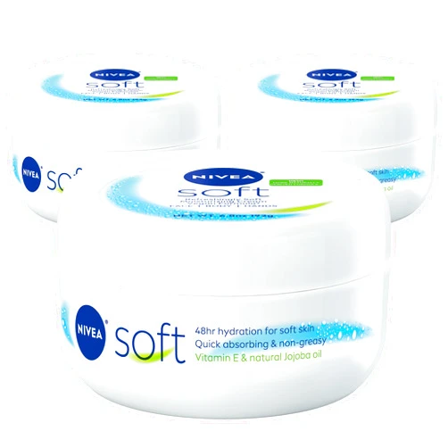 Nivea Soft Refreshingly Moisturizing Face, Body and Hand Cream, 3 Pack of 6.8 Oz Jars