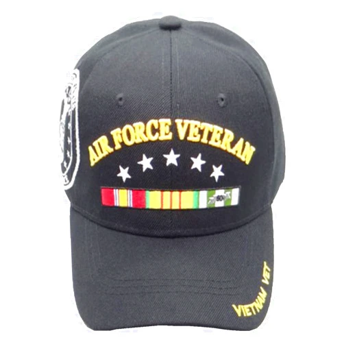 First Military Choice Air Force Veteran (Vietnam Ribbons) (Emblem on Side) (Vietnam Vet on Bill) Baseball Cap (Black)