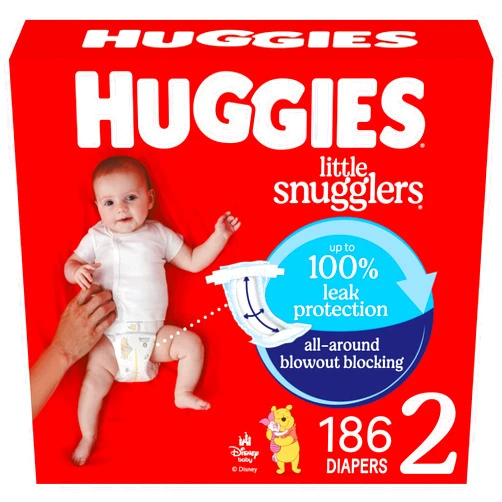Huggies Size 2 Diapers, Little Snugglers Baby Diapers, Size 2 (12-18 lbs), 186 Count (3 Packs of 62), Packaging May Vary