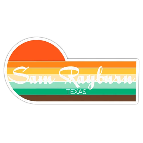 R and R Imports Sam Rayburn Texas 4 x 2.25 Inch Sticker Retro Vintage Sunset City 70s Aesthetic Design