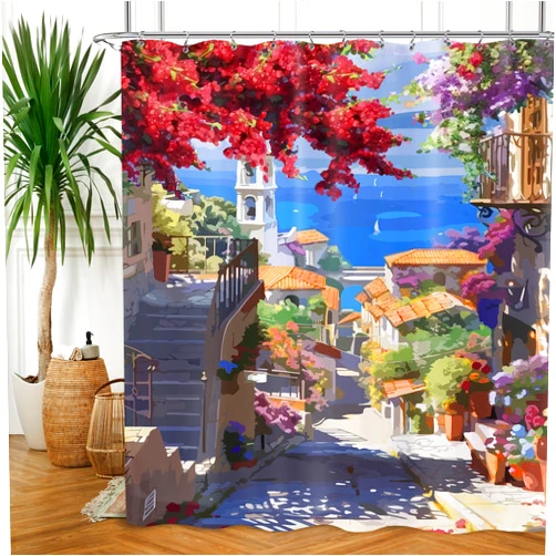 Laifzere Colorful Sea Flower Shower Curtain Floral Oil Painting Shower Curtain for Bathroom Set Spring Landscape Women Pretty Fabric Waterproof Shower Curtain for Bathtub Decor 60x72 Inch with Hooks