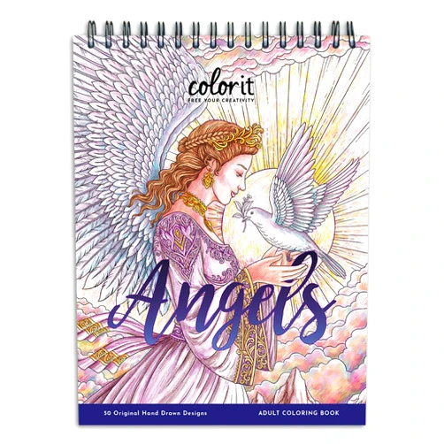 ColorIt Angels Undefined Spiral Bound Adult Coloring Book, 50 Original Illustrations of Celestial Cherubs and Archangels - Thick Paper, Perforated Pages, Hard Book Covers, Ink Blotter Paper