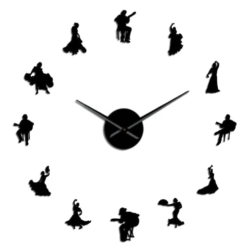 Xinxin Wall Clock Flamenco Dancers Mirror Effect Big Time DIY Wall Clock Spanish Dancer Silhouette Wall Watch Street Dance Studio Wall Art Decor