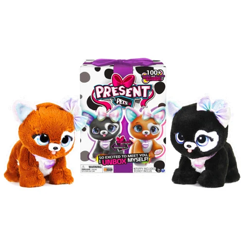 Spin Master Present Pets, Glitter Puppy Interactive Plush Pet Toy with Over 100 Sounds and Actions (Style May Vary)