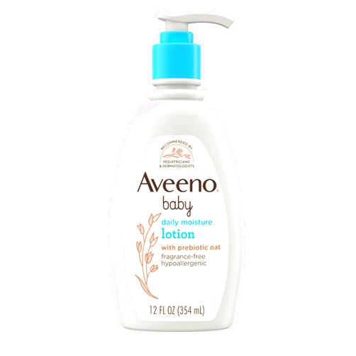Aveeno Baby Daily Moisture Body Lotion for Delicate Skin, Natural Colloidal Oatmeal & Dimethicone, Hypoallergenic Moisturizing Baby Lotion, Fragrance-, Phthalate- & Paraben-Free, 12 fl. oz