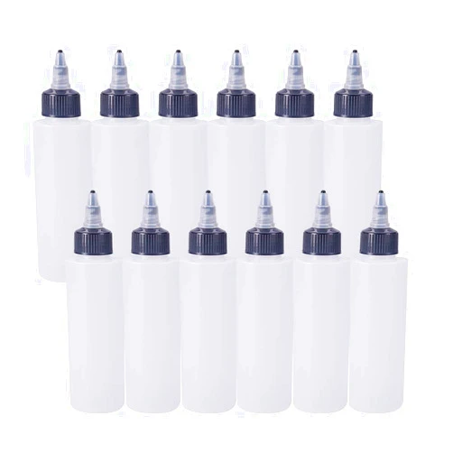 BENECREAT 12Pack 4 Ounce Plastic Squeeze Dispensing Bottles with Black Twist Cap, Open/Close Nozzle - Good for Liquid, Crafts, Art, Glue, Multi Purpose