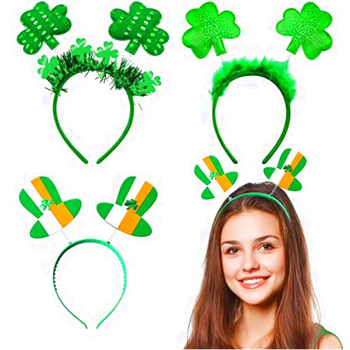 SpinLaLa St Patricks Day Shamrock Headbands - 3 Pcs Green Clover Plain Hair Hoops Band Head Boppers Irish Party Costume Accessories