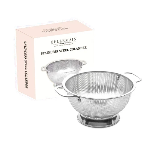 Bellemain 3 Qt Metal Colander with Handle | Pasta, Spaghetti, Berry, Fruit, Vegetable, Kitchen Food Strainer Basket | 18/8 Stainless Steel Colander Bowl | Pot Drainer for Cooking, Sifter Strainer