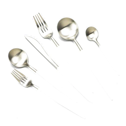 JASHII 18/10 White Handle Flatware Silver Silverware Set 304 Stainless Steel Flatware Cutlery Set| 24-Piece Adaline Royal Modern Satin Finish| BEST Birthday Wedding Gift (White Handle Matte Silver)