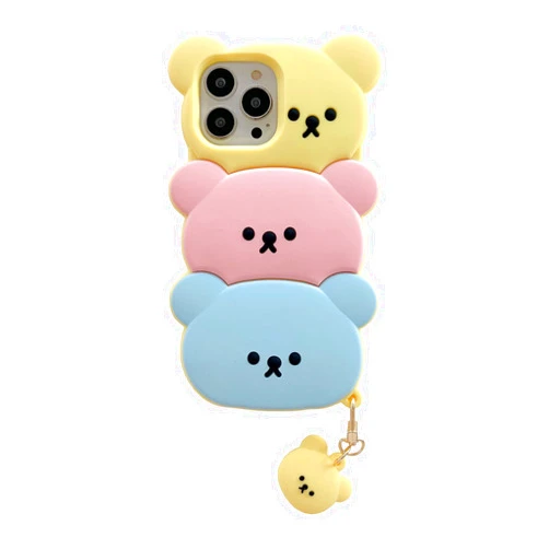 YAKVOOK for iPhone X/XS Bear Case, Kawaii Phone Cases 3D Silicone Cartoon Case with Keychain Fun Apply to iPhone X/XS Cute Case Soft Rubber Shockproof Protective Case for Women