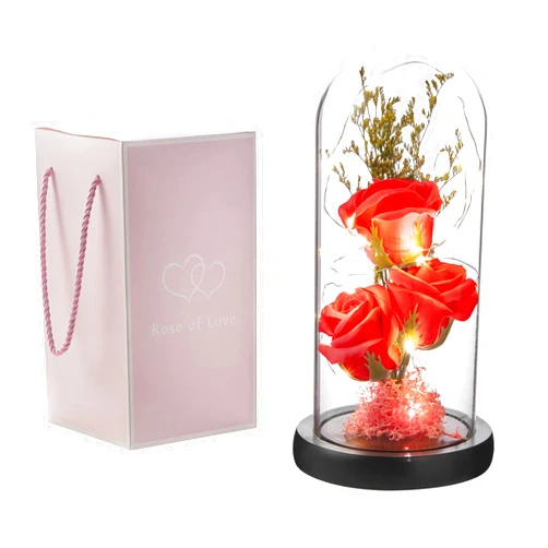 Oridom Preserved Flower Gift, Light Up Rose in Glass Dome, Eternal Forever Rose Flower Gifts for Her, Grandma, Mother’s Day, Valentine’s Day, Anniversary, Birthday, Christmas Decorations, Red