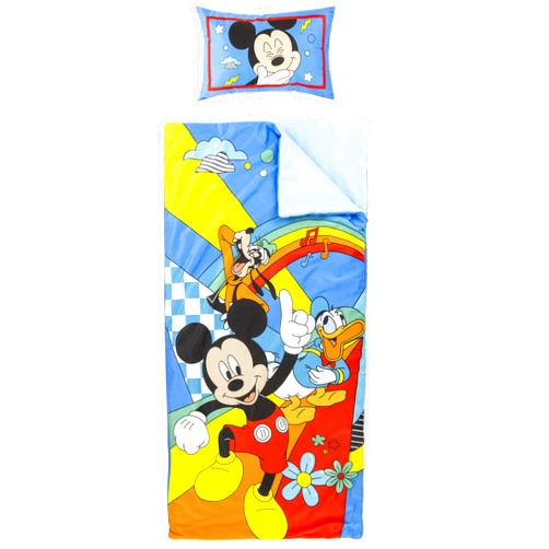 Jay Franco Kids Slumber Bag and Pillow - 54 x 27 Inch Comfy Indoor Sleeping Bag for School and Sleepovers, 2 Piece Set, Multi - Mickey Mouse